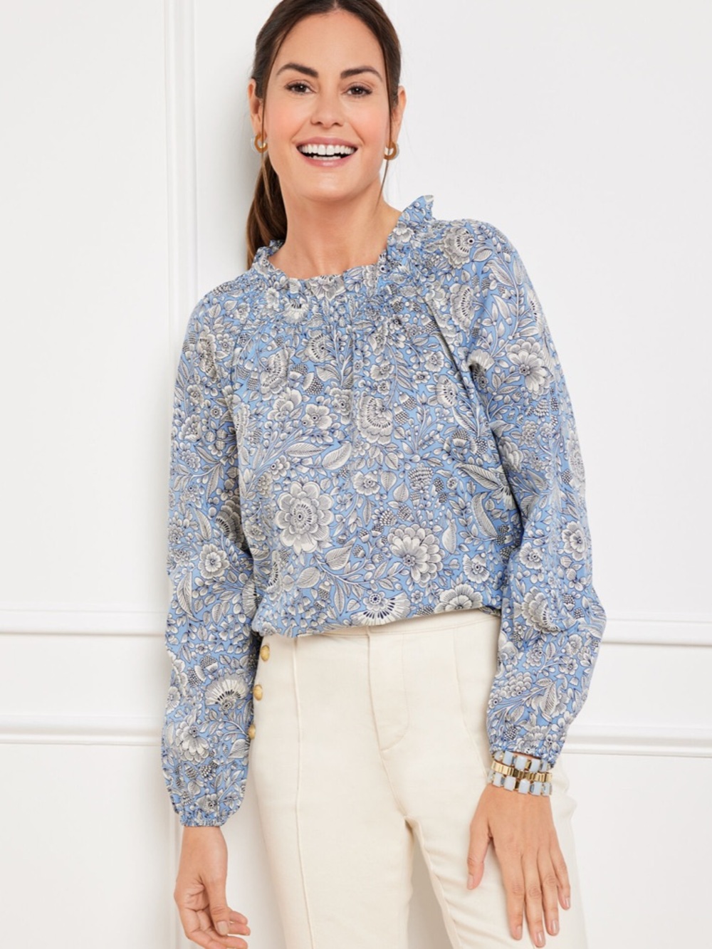 Talbots Floral Peasant Blouse Top Large